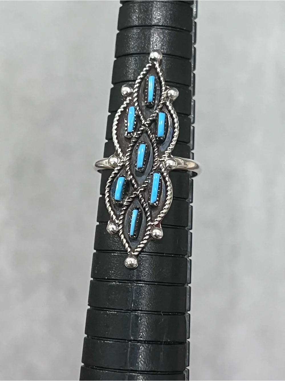 925 Sterling Silver & Kingman Turquoise Native Zuni Needlepoint Ring size 6